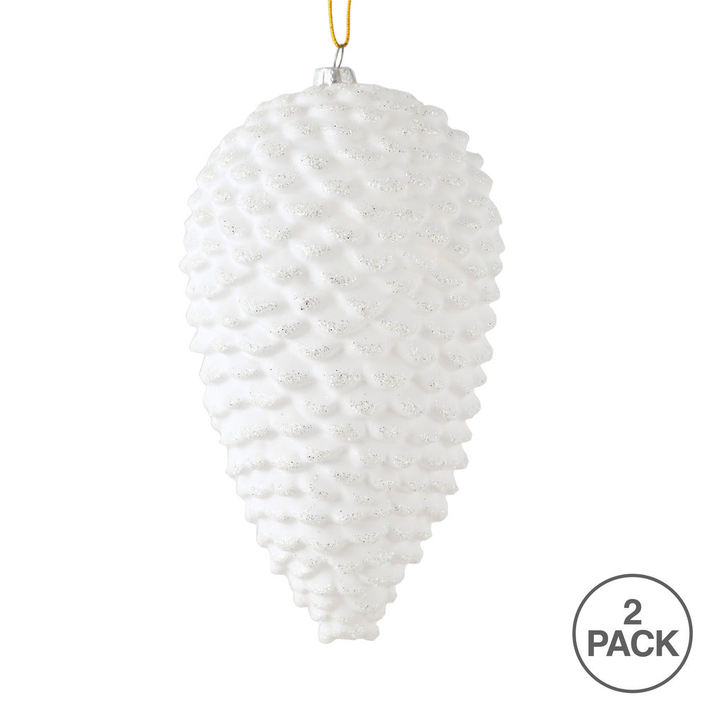 Vickerman 10" White Matte Glitter Pinecone Christmas Ornament Pack of 2