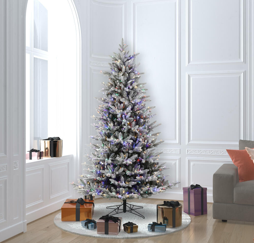 Vickerman 6.5' x 49" Flocked Aspen Fir Artificial Christmas Tree Multi-colored LED Lights