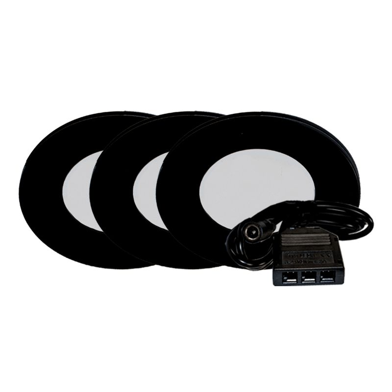 Westgate 12V 3-Pack Kit Slim Puck Light, ETL, 5000K, Black, Undercabinet Lighting, 2W, 120 Lumens, 5000K, Black Finish, TRIAC Dimming