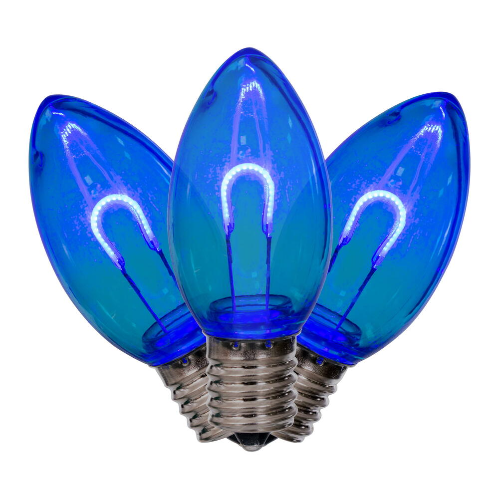 Vickerman C9 Transparent U-Shaped Filament Blue Bulb, E17 Base, .6 Watts, 25 Pcs Assorted/Bag. Colors included are Blue, Red, Green, Purple and Amber.