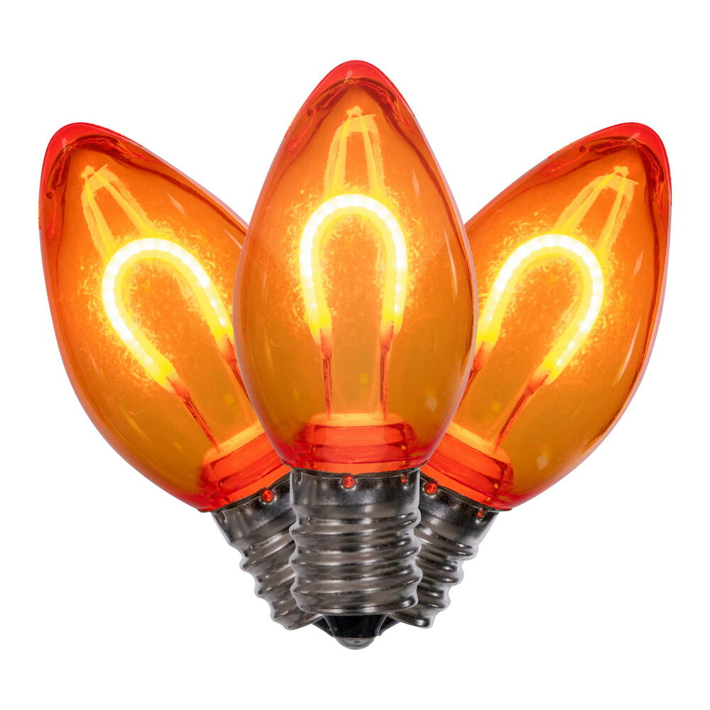 Vickerman C7 Transparent U-Shaped Filament Amber Bulb, E12 Base, .6 Watts, 25 Pcs Assorted/Bag. Colors included are Blue, Red, Green, Purple and Amber.