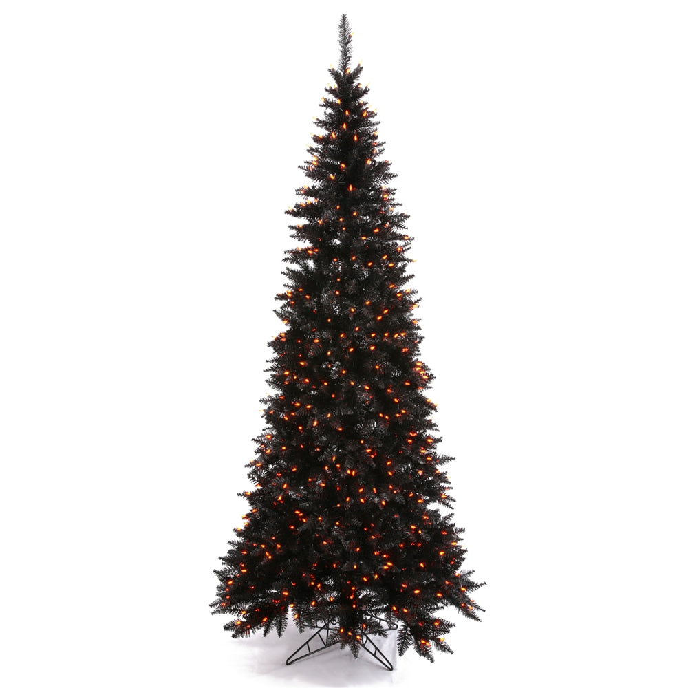 Vickerman 5.5' Black Fir Slim Artificial Christmas Tree Orange Dura-lit LED Lights