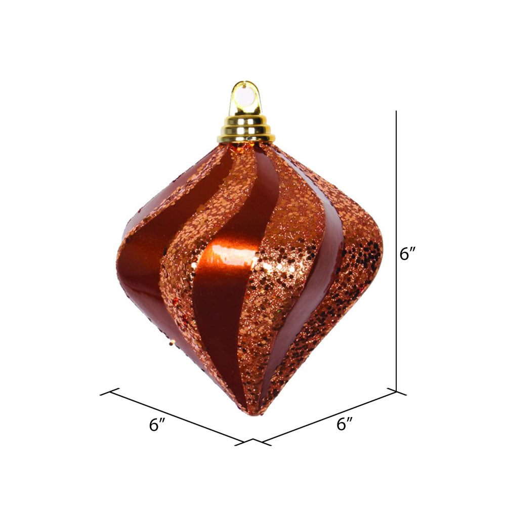 Vickerman 6" Copper Candy/Glitter Swirl Diamond Christmas Ornament