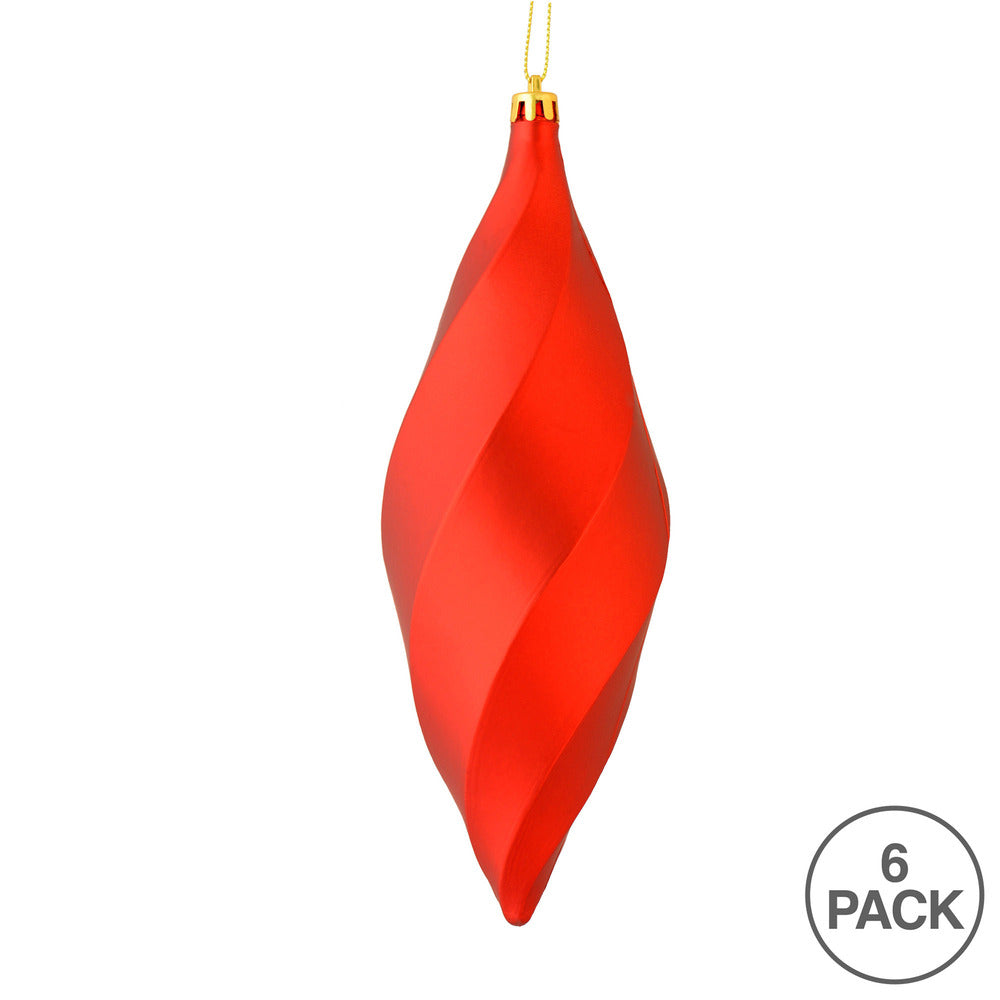 Vickerman 8" Red Matte Swirl Finial Ornament Pack of 6