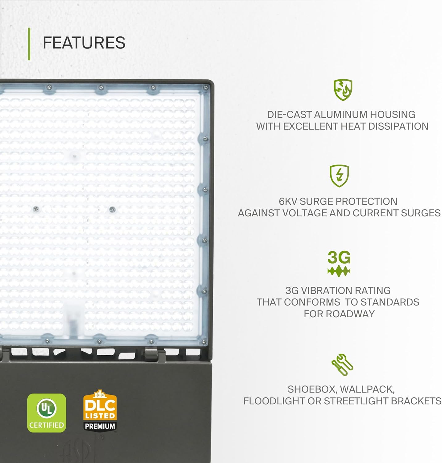 ASD Lighting LED Area Light 300W 120-277V 0-10V Dimmable 150Lm/W 5000K with Photocell Bronze UL DLC Premium