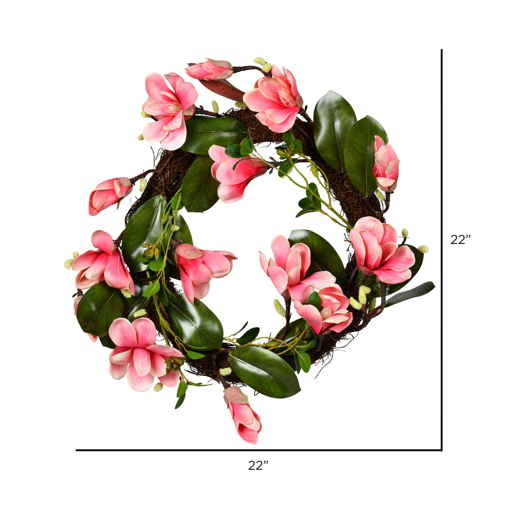 Vickerman 22" Artificial Dark Pink Magnolia Wreath.
