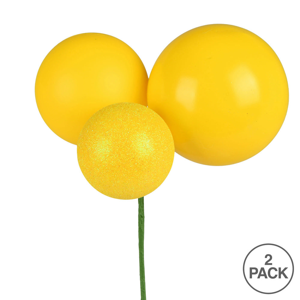 Vickerman 18" Yellow Ball Ornament Christmas Pick Pack of 2