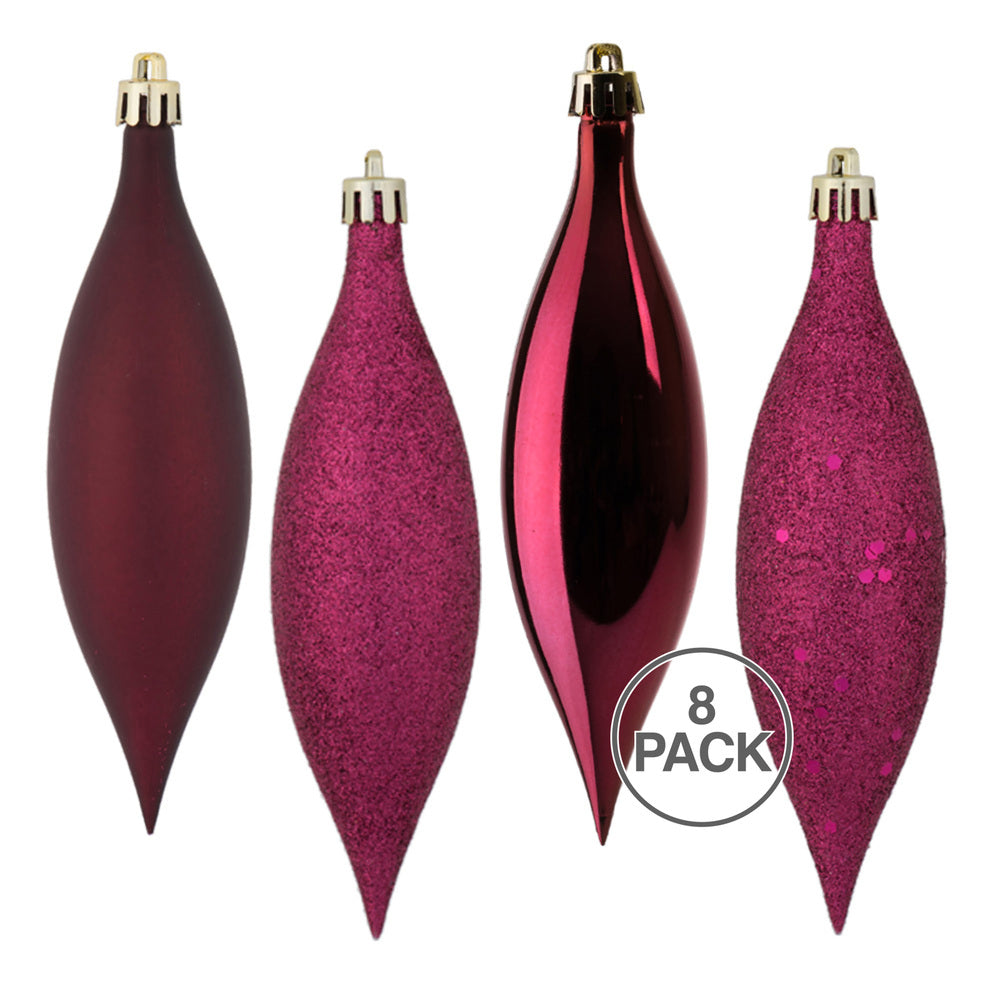 Vickerman 5.5" Berry Red Drop Christmas Ornament Assorted 4 Finish 8 per Pack