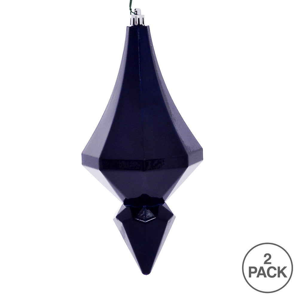 Vickerman 8" Midnight Blue Candy Finish Diamond Finial Ornament Pack of 2