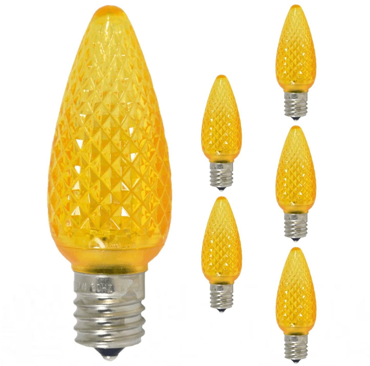 Damar- C9 LED Replacement Christmas Light Bulbs Twinkle Faceted Transparent Yellow 0.6W-0.96W E17 Intermediate Base 100-130V Pack of 6- Commercial Grade Shatterproof String Colored Light for Holiday