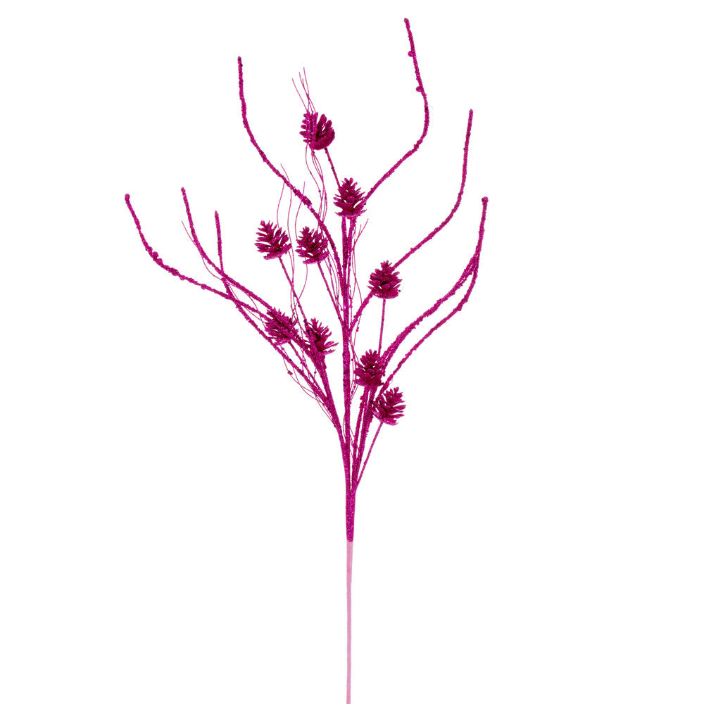 Vickerman 32" Hot Pink Mini Pinecone Twig Glitter Spray 6 per bag.