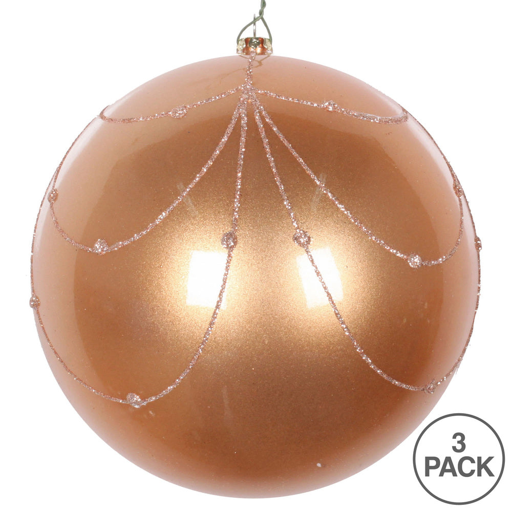 Vickerman 6" Café Latte Candy Finish Curtain Ornament with Glitter Accents 3 per Bag