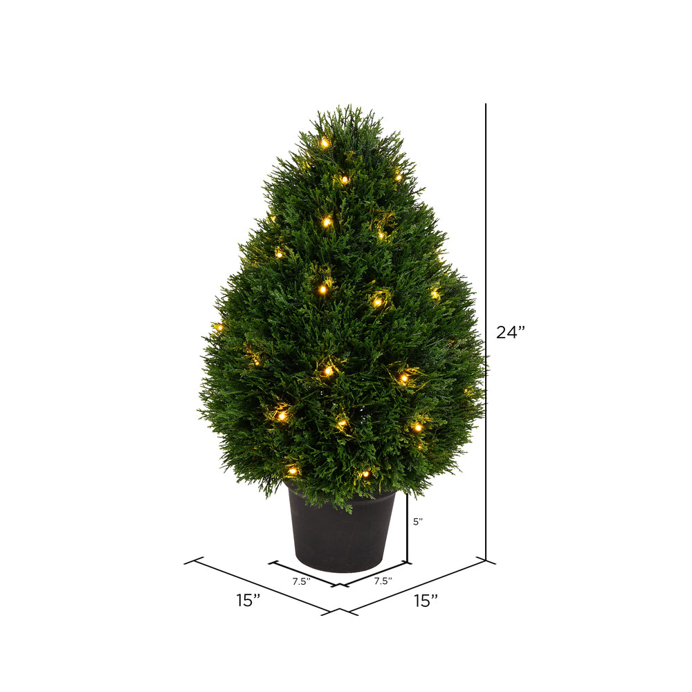 Vickerman Artificial 24" High X 15" Wide Cedar Teardrop Shaped Bush warm white 3mm LED lights.