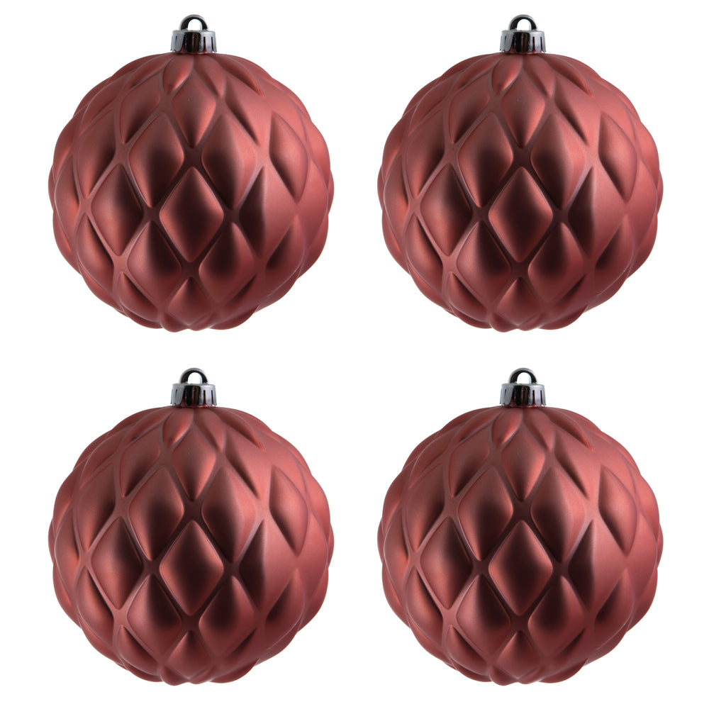 Vickerman 6" Coral Matte Round Pine Cone Ornament with drilled and wired caps. Comes 4/bag.