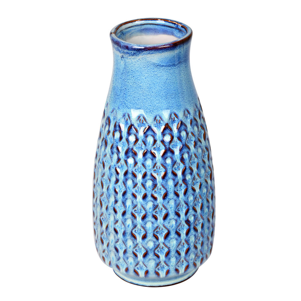 Vickerman 11" Powder Blue Mini Texture Ceramic Pot. Let this pot stand on its own or pair with a faux floral for a finished look. It measures 11 inches tall by 5 inches wide. 100% CERAMIC