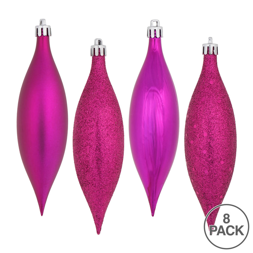 Vickerman 5.5" Fuchsia Finial Drop Christmas Ornament Assorted 4 Finish 8 per Pack