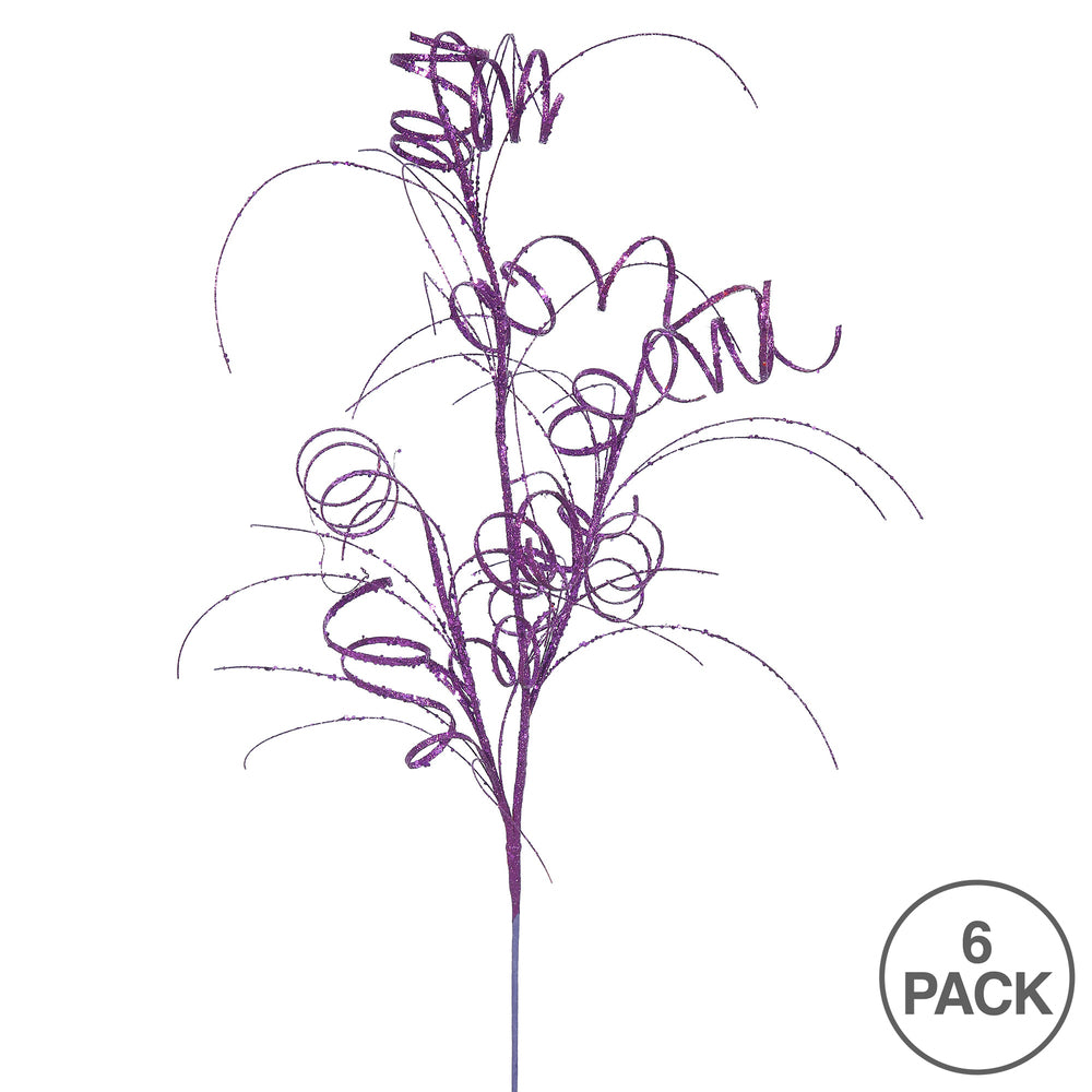 Vickerman 35" Purple Glitter Curly Artificial Christmas Spray. Includes 6 sprays per pack.