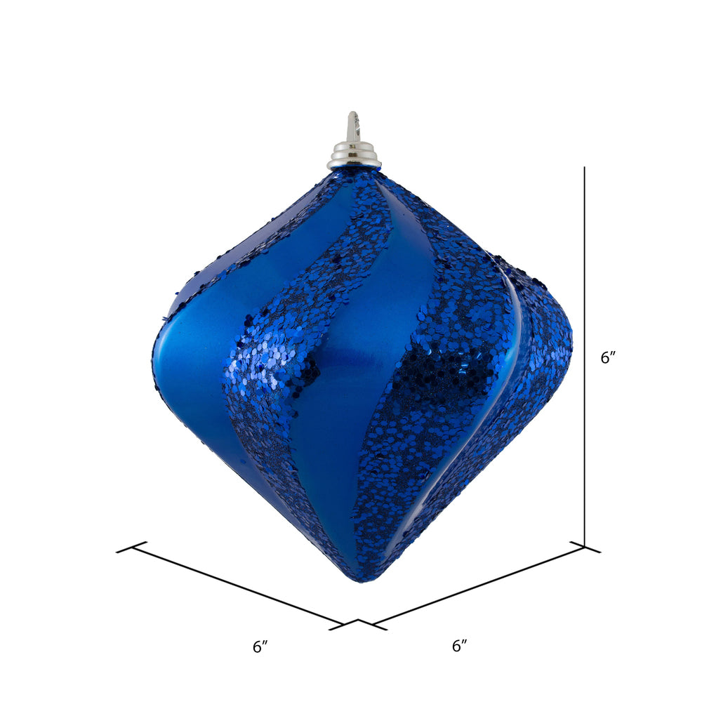 Vickerman 6'' Blue Candy/Glitter Swirl Diamond Christmas Ornament