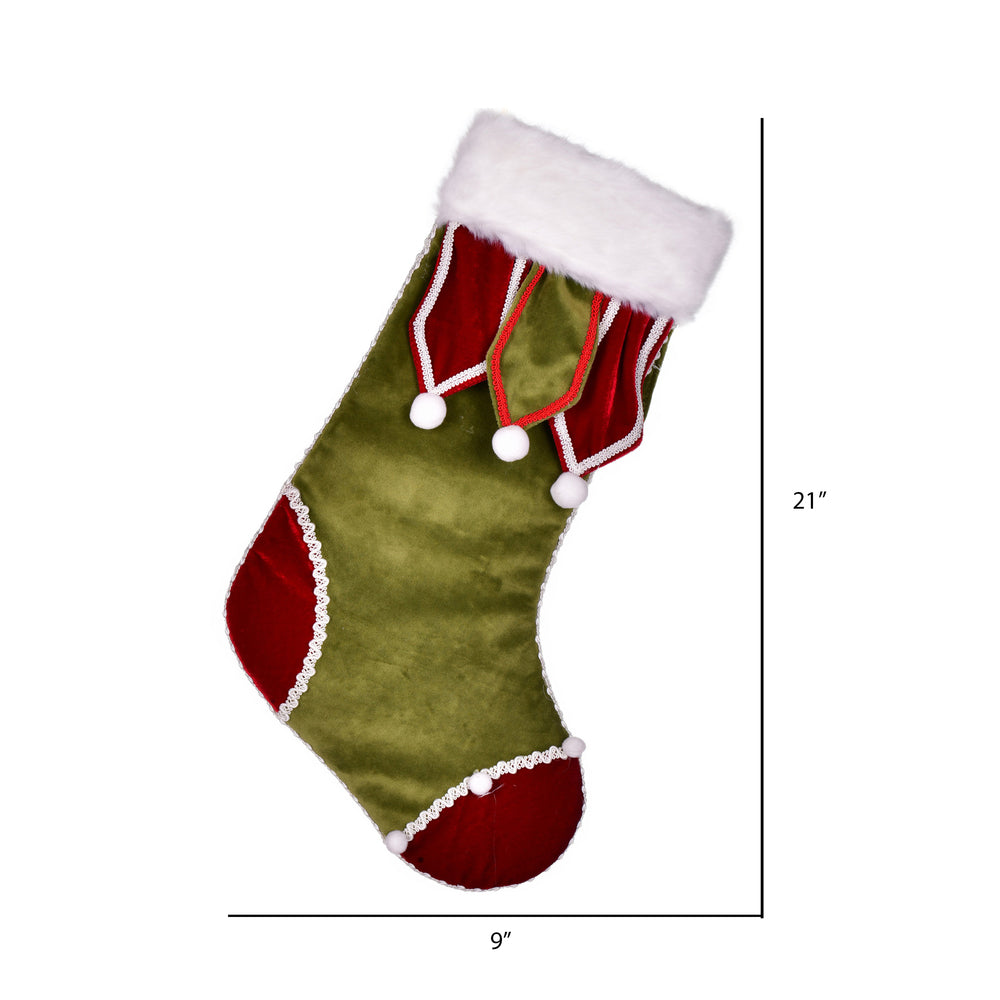 Vickerman 21" Burgundy and Emerald Velvet Christmas Stocking