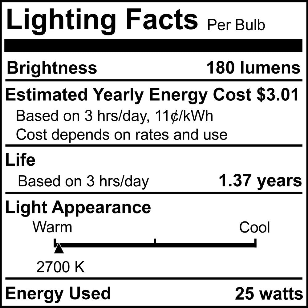 BULBRITE INCANDESCENT G40 MEDIUM SCREW (E26) 25W DIMMABLE LIGHT BULB 2700K/WARM WHITE 12PK (351025)
