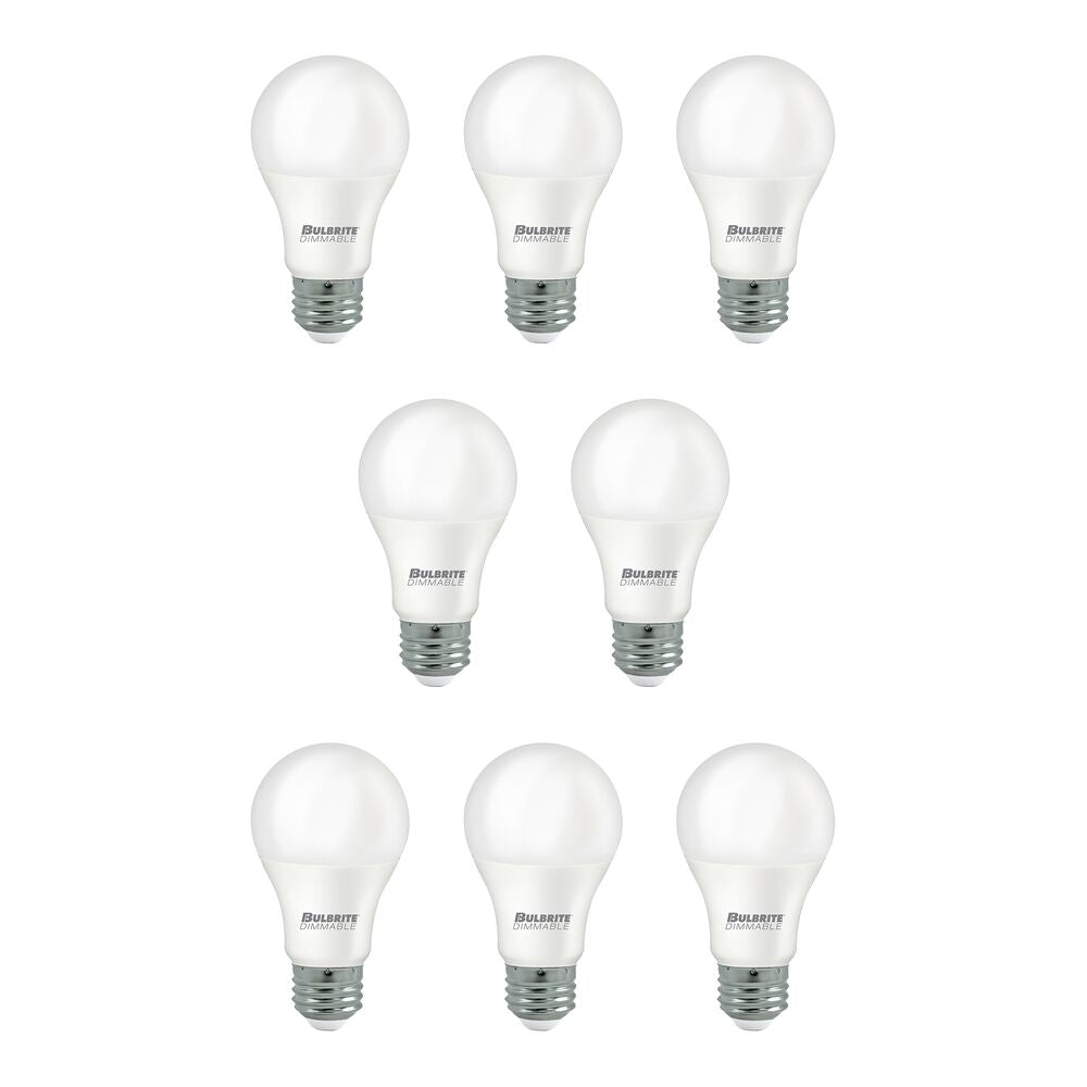 Bulbrite Pack of (8) 9 Watt Dimmable Frost A19 LED Light Bulbs with Medium (E26) Base, 2700K Warm White Light, 800 Lumens