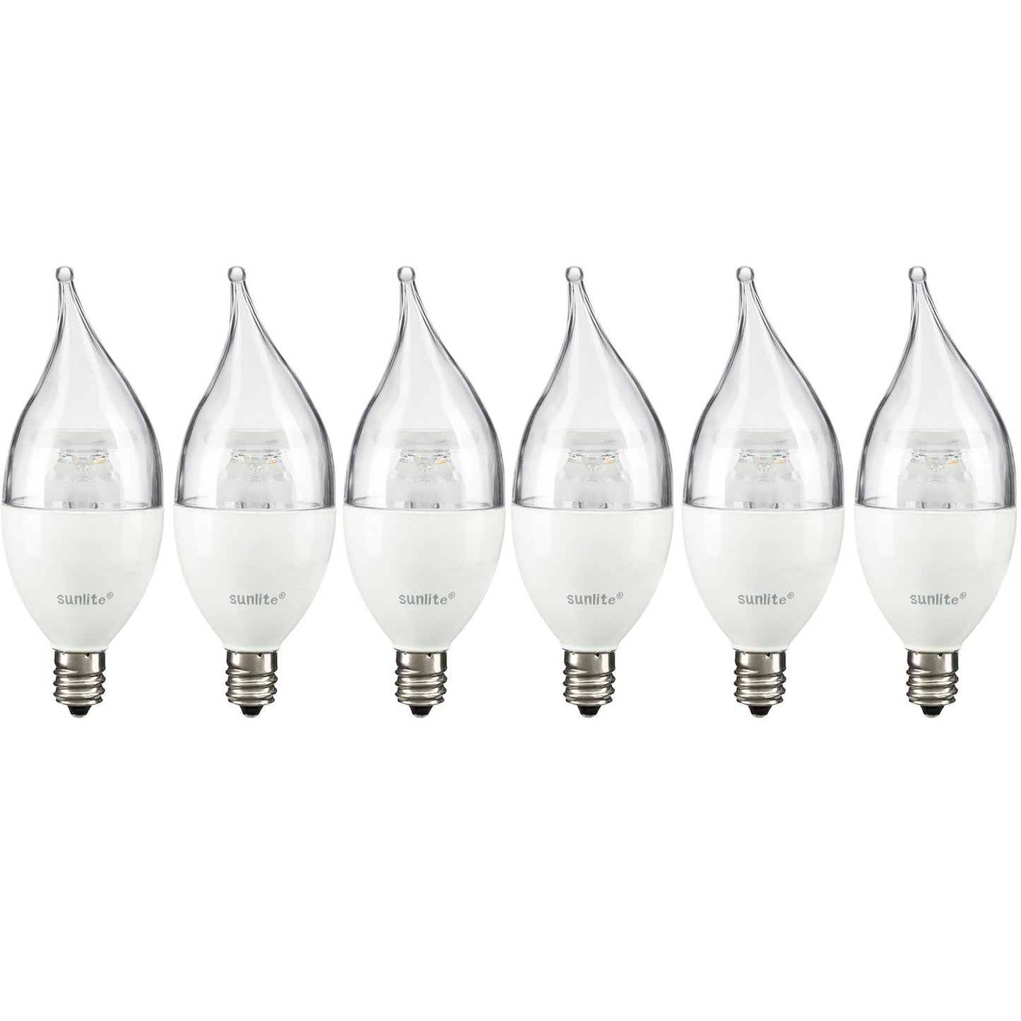 Sunlite CFC/LED/5W/E12/CL/D/ES/27K LED Flame Tip Chandelier 5W (40W Equivalent) Light Bulb Candelabra (E12) Base, Soft White