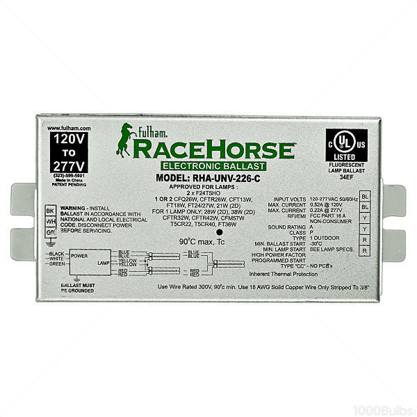 Fulham RaceHorse RHA-UNV-226-C (2) Lamp - 26 Watt CFL - 120/277 Volt - Programmed Start - 1.06 Ballast Factor