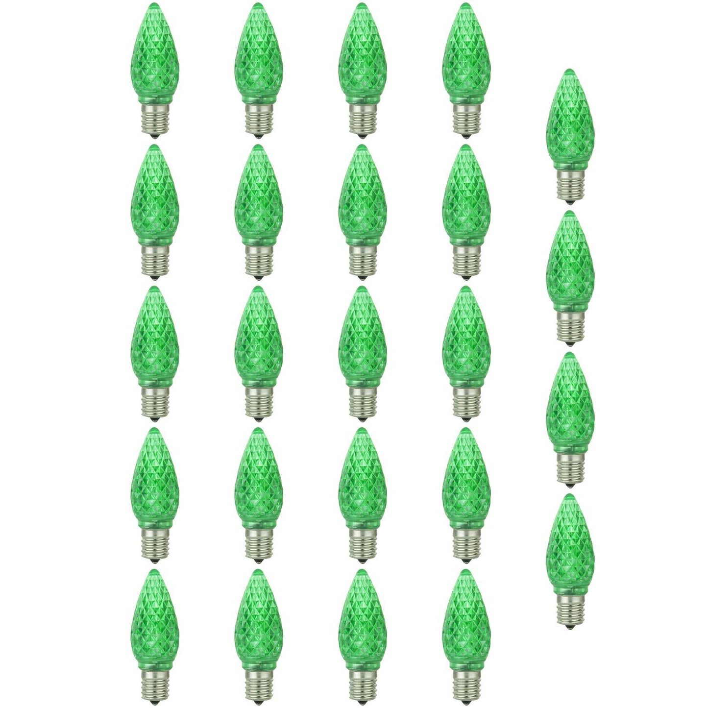 Sunlite 80706 LED C9, Holiday Decorative Light Bulb, 0.4 Watts, E17 Intermediate Base, Faceted Christmas-Lights; Nightlight, Green, 6 Count