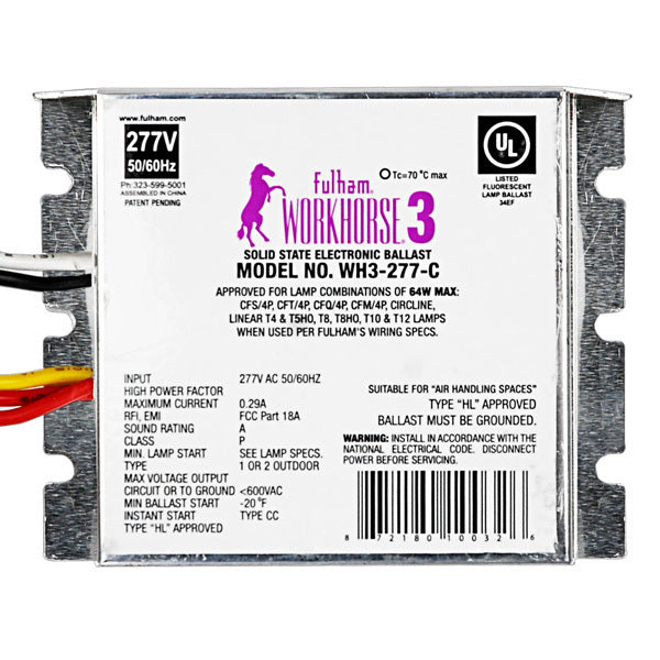 Fulham Workhorse 3 WH3-277-C (2) Lamp - 277 Volt - Instant Start - 0.87 Ballast Factor