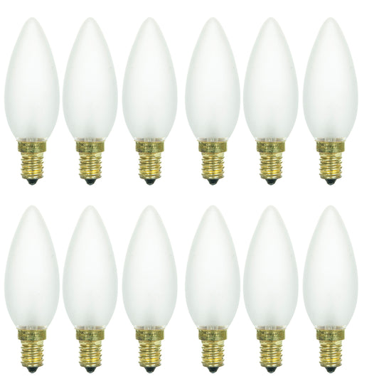 Sunlite 25CTF/32/E14/12PK 25W Incandescent Torpedo Tip Chandelier with Frosted Light Bulb and European E14 Base (12 Pack)