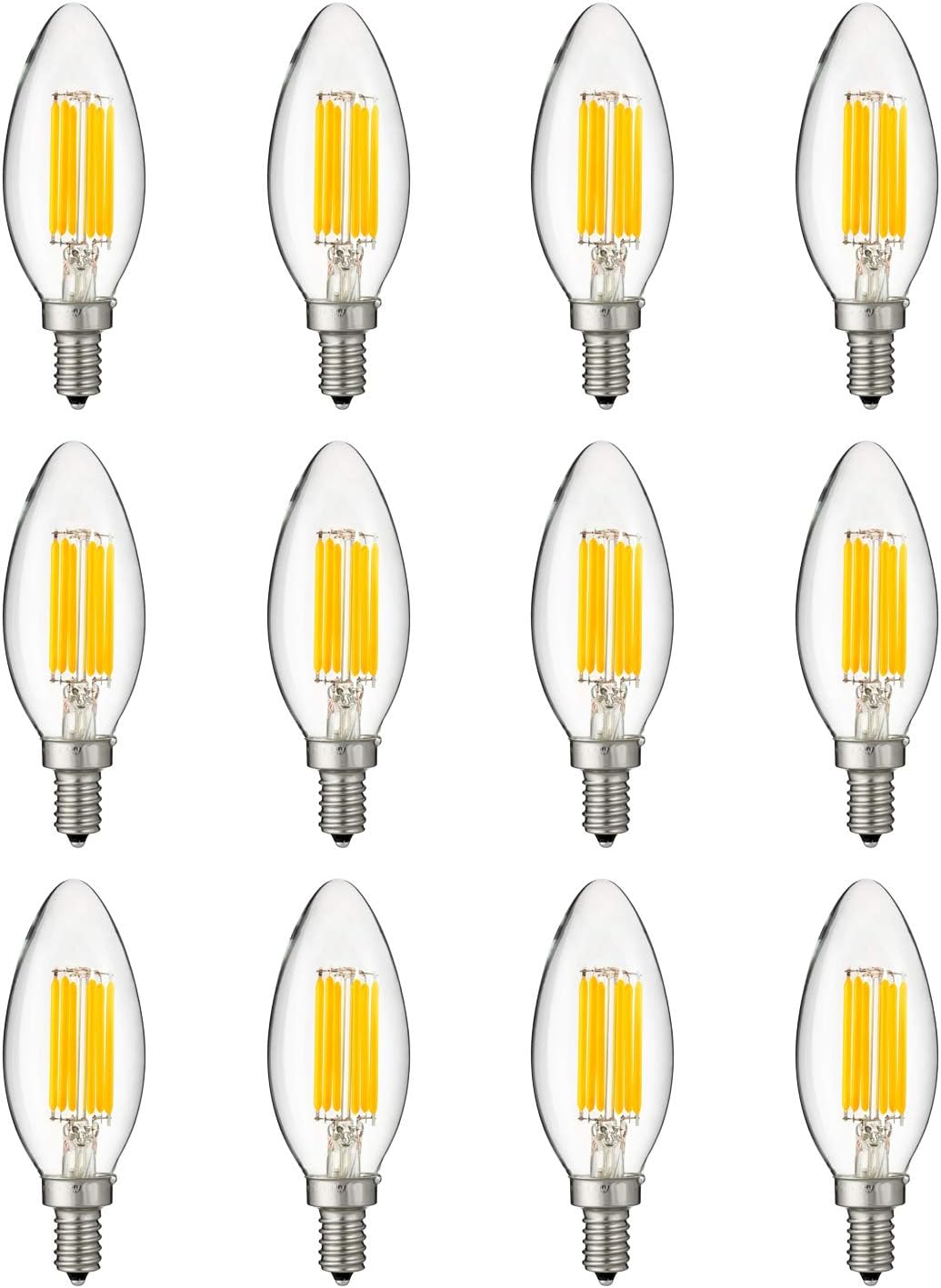 Sunlite 81101 LED Filament B11 Torpedo Tip Chandelier Light Bulb, 5 Watts (60 W Equivalent), 600 Lumens, Candelabra E12 Base, Dimmable, UL Listed, 4000K Cool White, Pack of 12