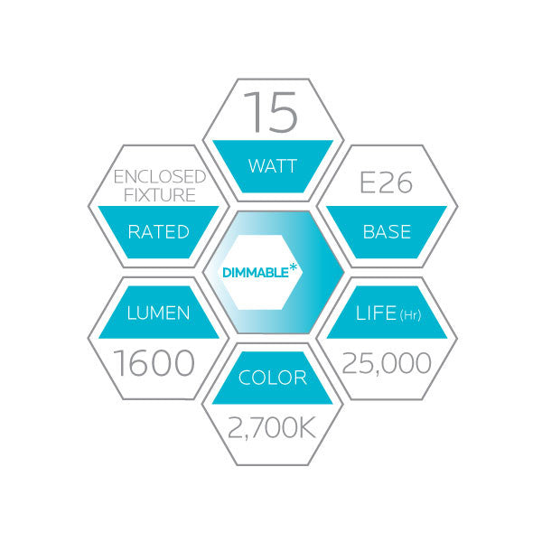Luxrite LED A19 Light Bulb, E26 - Medium Base, 15W, 2700K - Warm White, 1600 Lumens, 80 CRI, Frost Finish, Dimmable (LR21440)