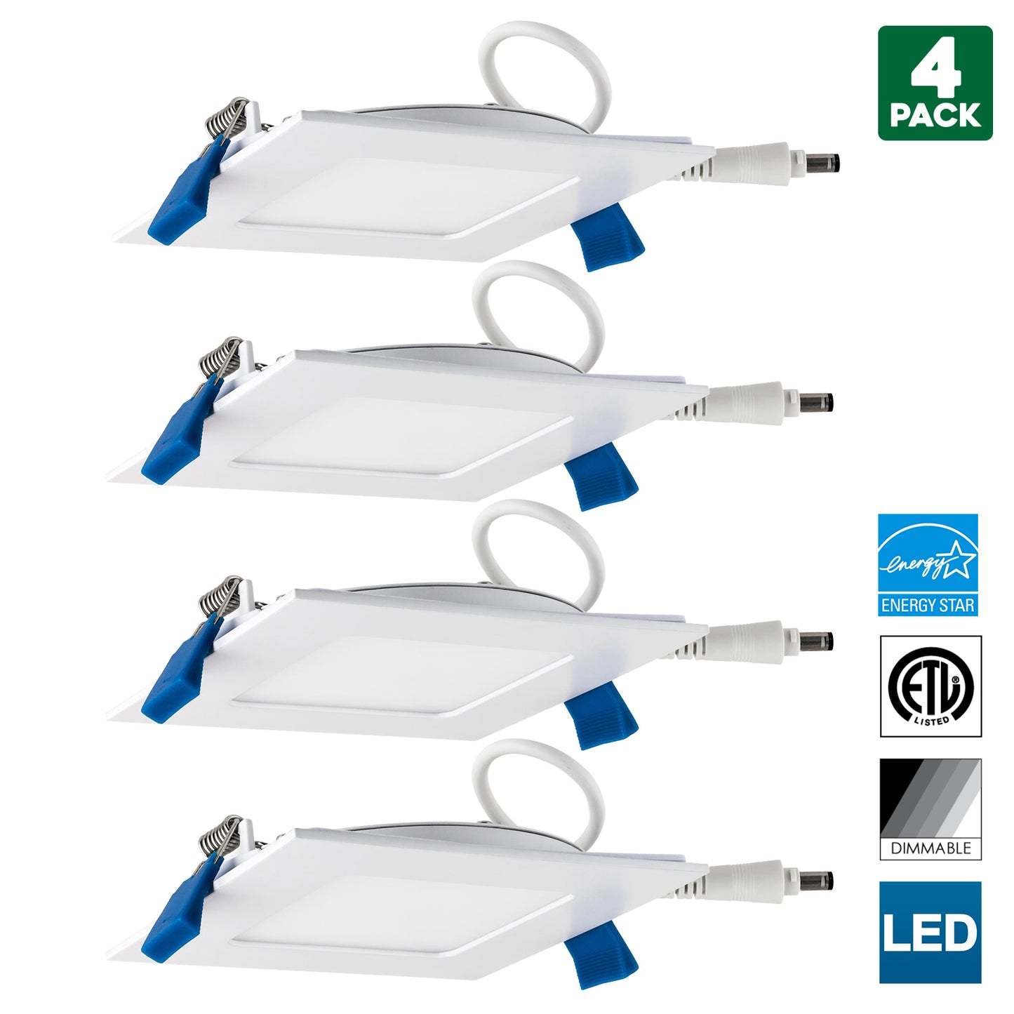 Sunlite 82057-SU LED Square Slim Downlight Retrofit Fixture, 4 Inch, 10 Watt, Dimmable, 650 Lumen, 1 Pack, 50K - Super White