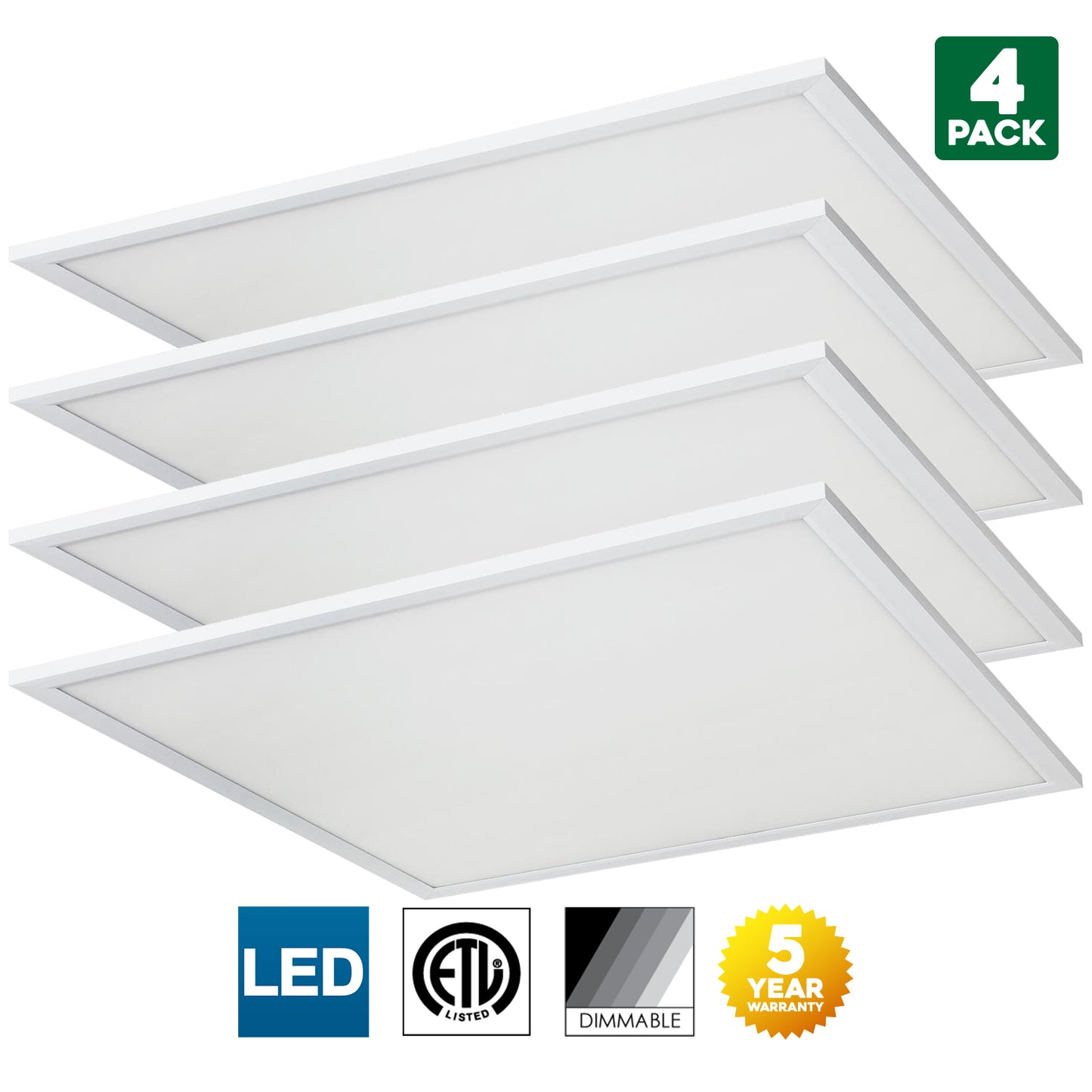 Sunlite LED Light Panel, 2x2 Feet, 40 Watt, 6500K Daylight, 4130 Lumens, Dimmable, 50,000 Hour Average Life Span, 4 Pack