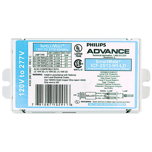Advance SmartMate ICF-2S13-H1-LDK (2) Lamp - 13 Watt CFL - 120-277 Volt - Programmed Start - 1.0 Ballast Factor