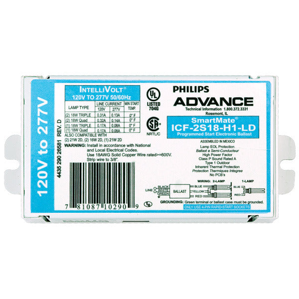 Advance SmartMate ICF-2S18-H1-LDK (2) Lamp - 18 Watt CFL - 120/277 Volt - Programmed Start - 0.95 Ballast Factor
