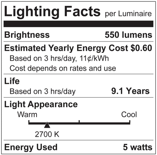 Luxrite LED B11 Torpedo Tip Chandelier Light Bulb, E26 Medium Base, 5W, 5000K - Bright White, 550 Lumens, 80 CRI, Clear Finish, Dimmable (LR21608)