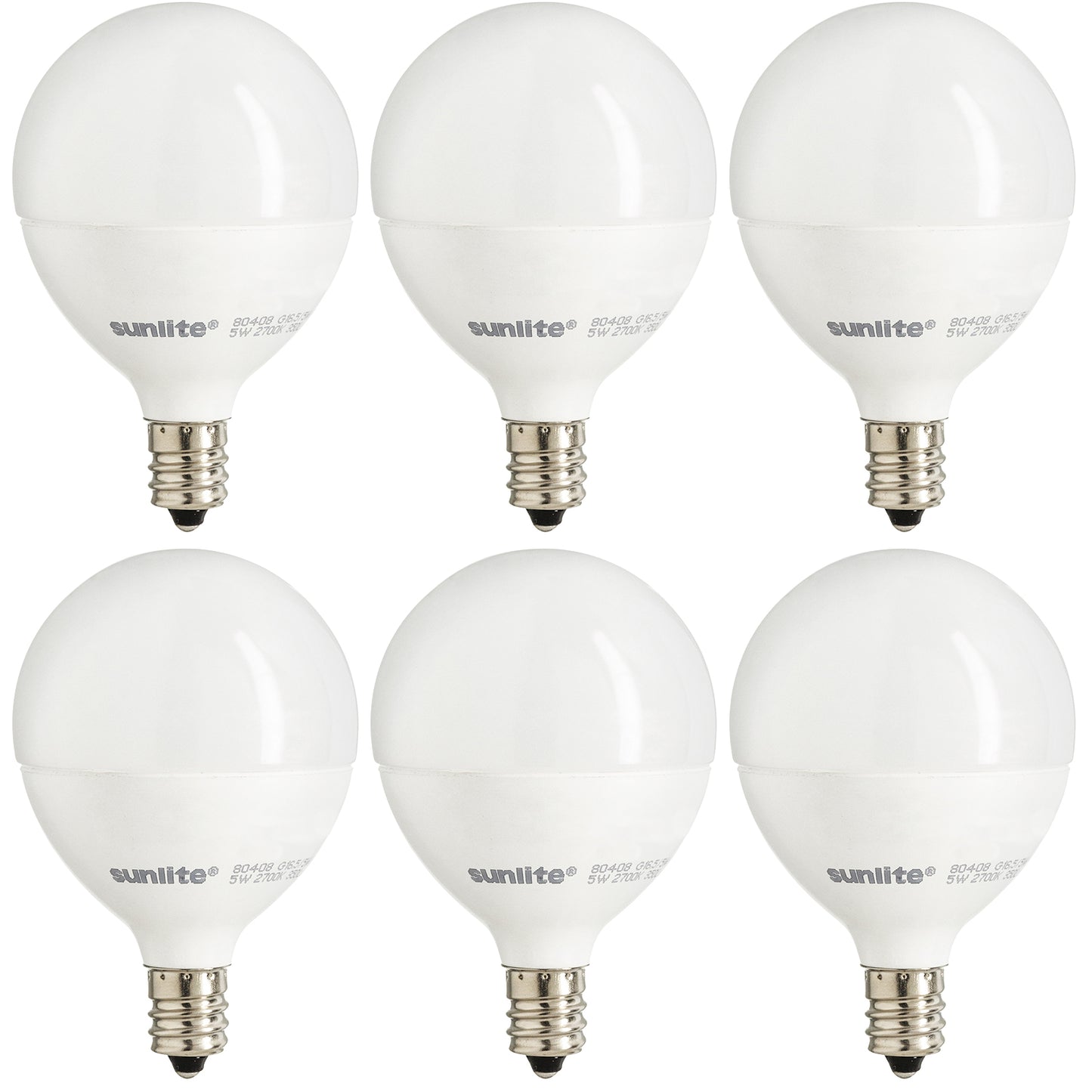 Sunlite 40296-SU LED G16.5 Globe 5W (40W Equivalent) Bathroom Vanity E12 Candelabra Frost Dimmable Light Bulb, (6 Pack), Frosted