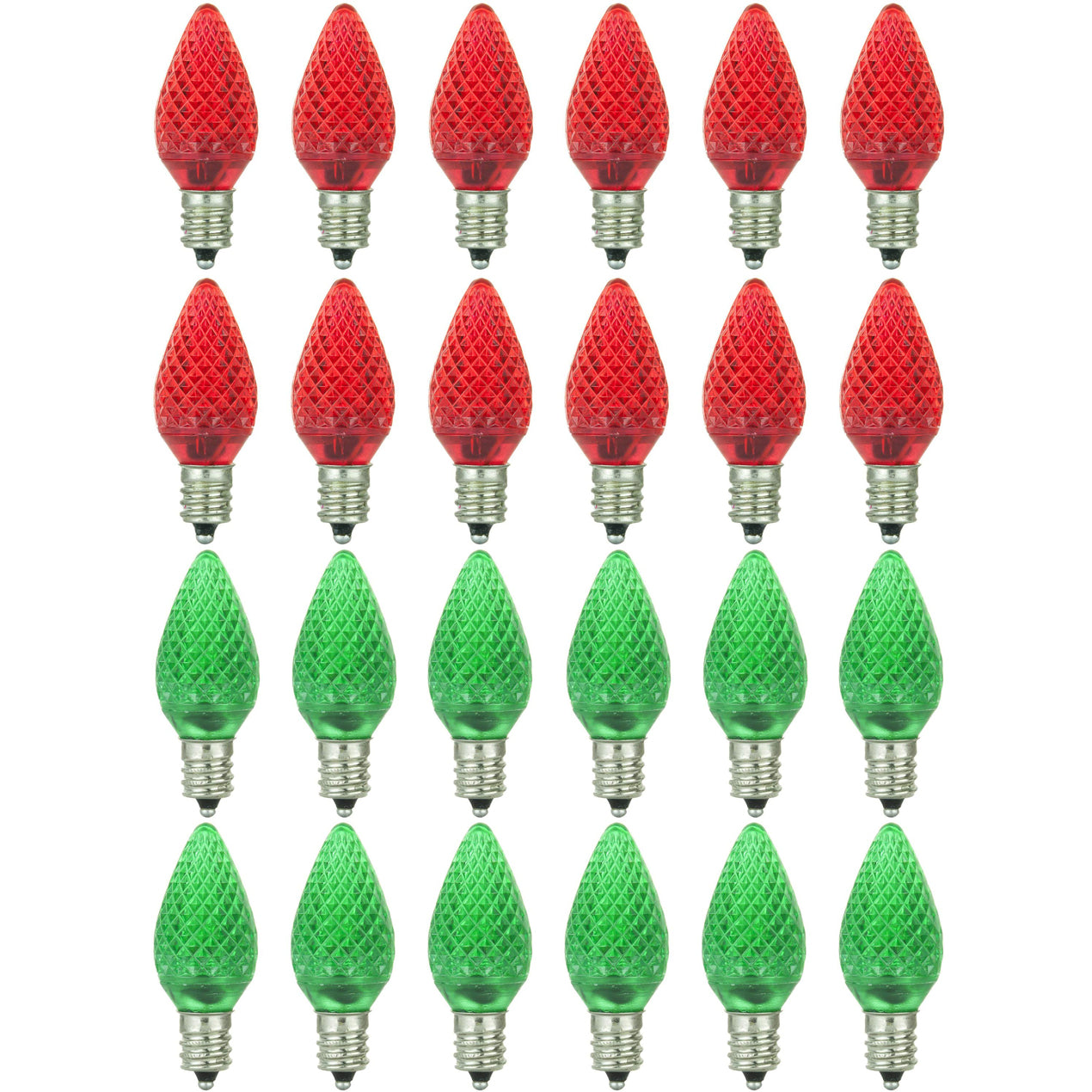 Sunlite 41289-SU Decorative Holiday Light Bulbs, Christmas Lighting, LED C7, e12 E12 Base, 0.4 Watt, Red and Green, 24 Pack