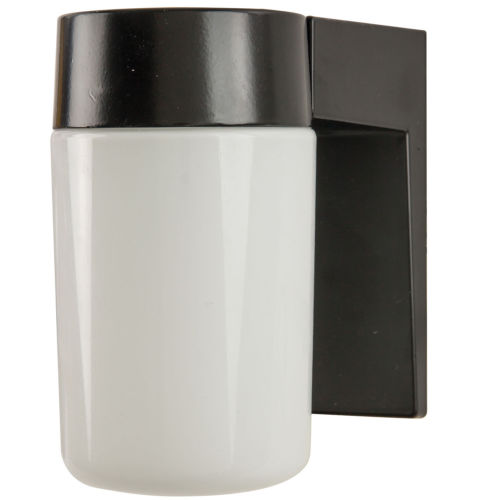 Sunlite Wall Mount Jar Style Outdoor Fixture, Black Finish, White Glass