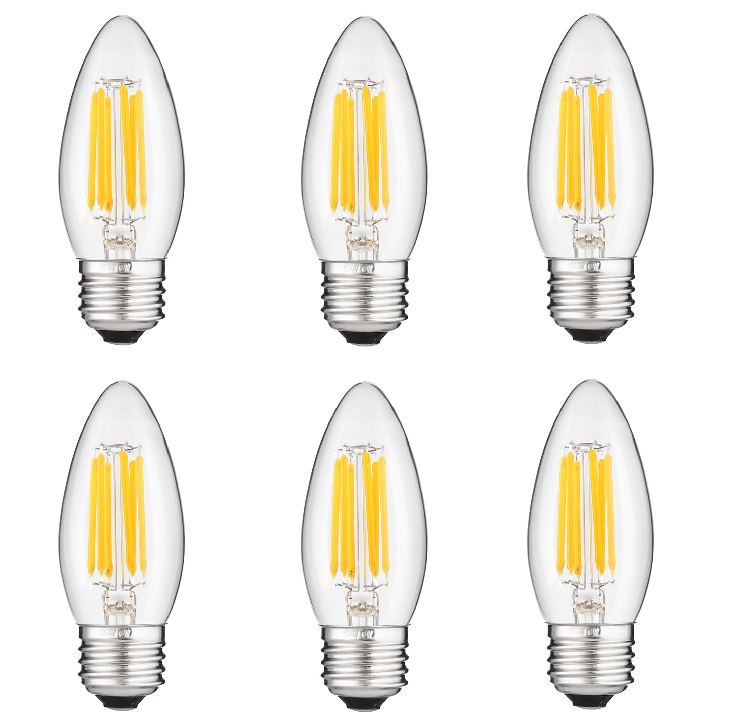 Sunlite LED Filament B11 Torpedo Chandelier Light Bulb, 5 Watts (60W Equivalent), 600 Lumens, Medium E26 Base, Dimmable, Clear Finish, UL Listed, 5000K Super White 6 Pack
