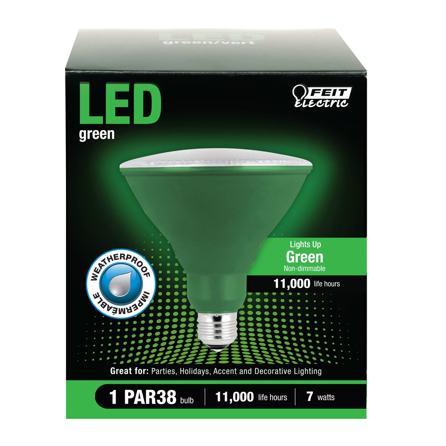 "11,000 Hour Non-Dimmable Green LED PAR38"