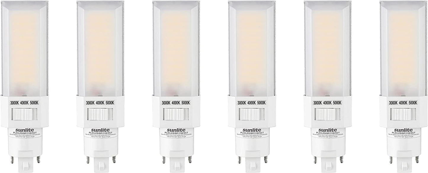 Sunlite 88802 LED CCT PLD Recessed Ballast Bypass Light Bulb, 11 Watt 26W Fluorescent Replacement 1400 Lumens, G24d 2 Pin Base Horizontal, UL Listed ROHS Compliant, 3000K -5000K Tunable Switch, Pack of 6