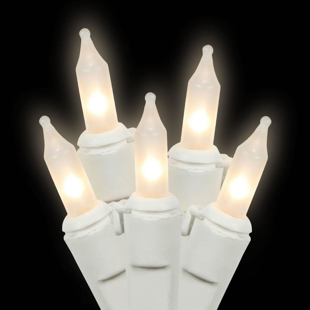 Vickerman 100 Frosted White Mini Light on White Wire, 33' Long Christmas Light Strand- 2 Pack