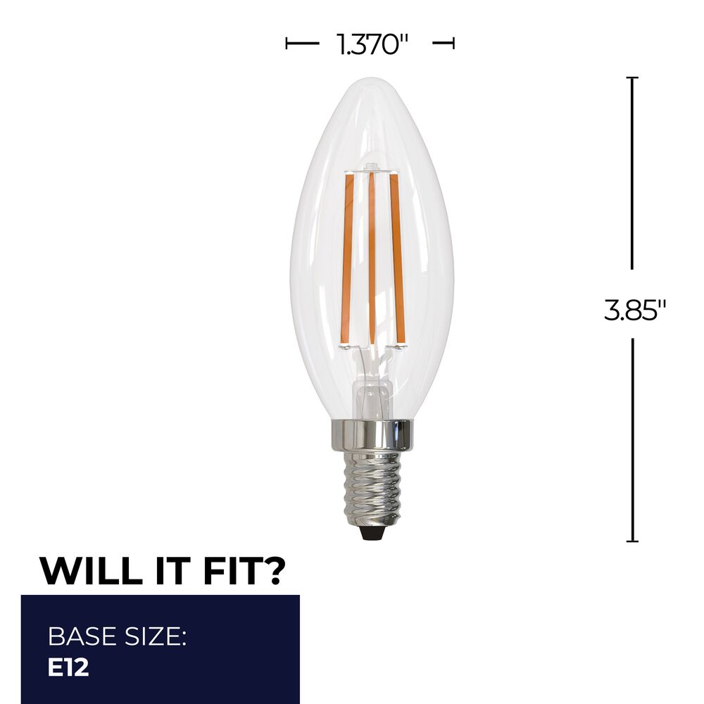 Bulbrite LED Filament Pack of (4) 6.5 Watt Dimmable B11 Light Bulbs with a Clear Finish and Medium (E26) Base - 2700K (Warm White Light), 750 Lumens