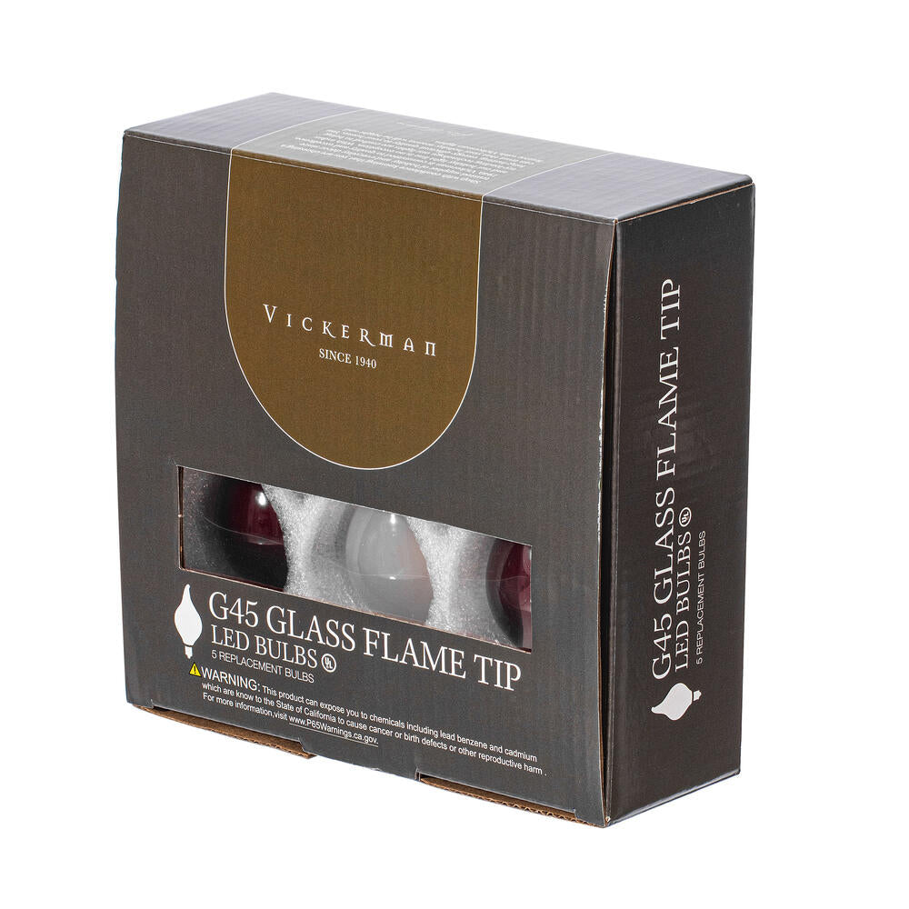 Vickerman 5 Red and Warm White LED G45 Glass Flame Tip Replacement Bulbs. - 3 Pack