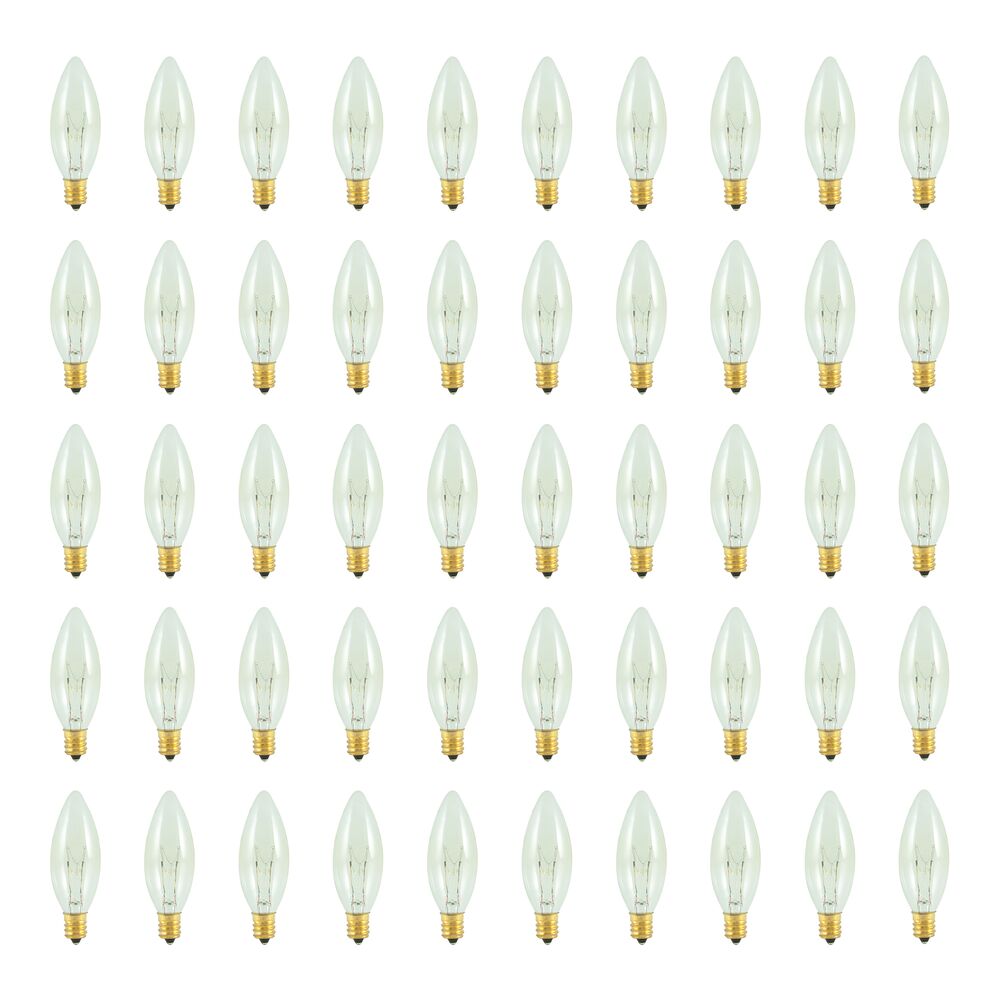 Bulbrite Pack of (50) 25 Watt Dimmable Clear B8 Torpedo 25mm Incandescent Light Bulbs with Candelabra (E12) Base, 2700K Warm White Light