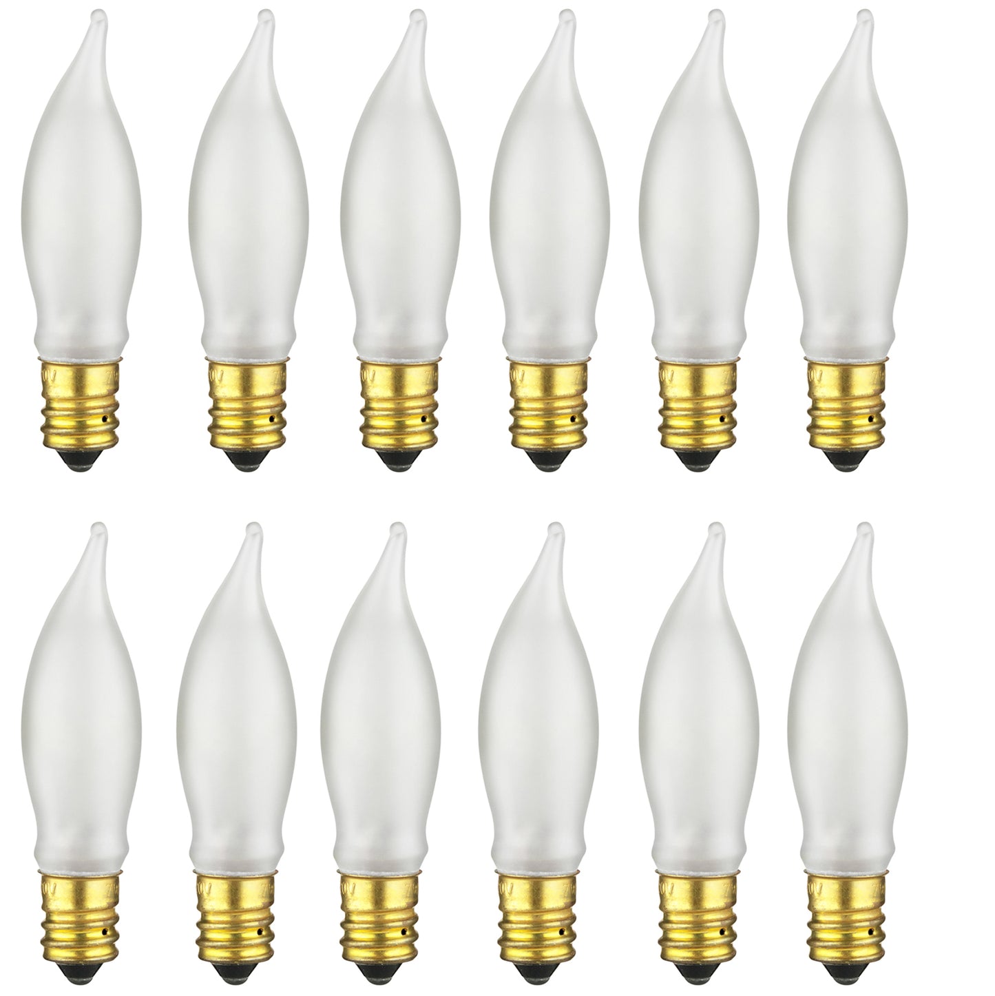 Sunlite 40003 7CFF/25/12PK Flame Tip 7.5W Incandescent Petite Chandelier Light Bulb, Candelabra (E12) Base, Frosted Bulb (12 Pack)