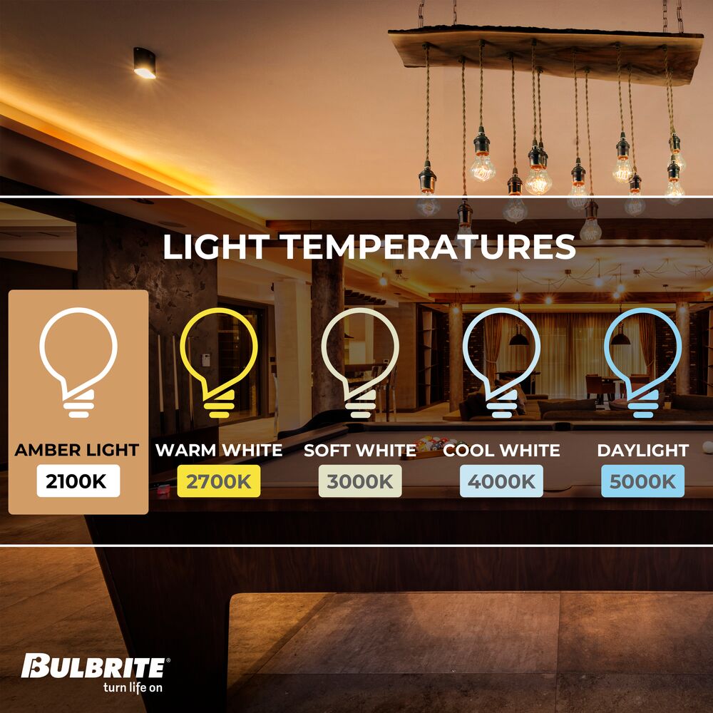 Bulbrite LED A19 Curved Filament Loop, Dimmable E26 Medium Base, Clear Finish, 2100K-Amber Light 4 Watt, 4-Pack
