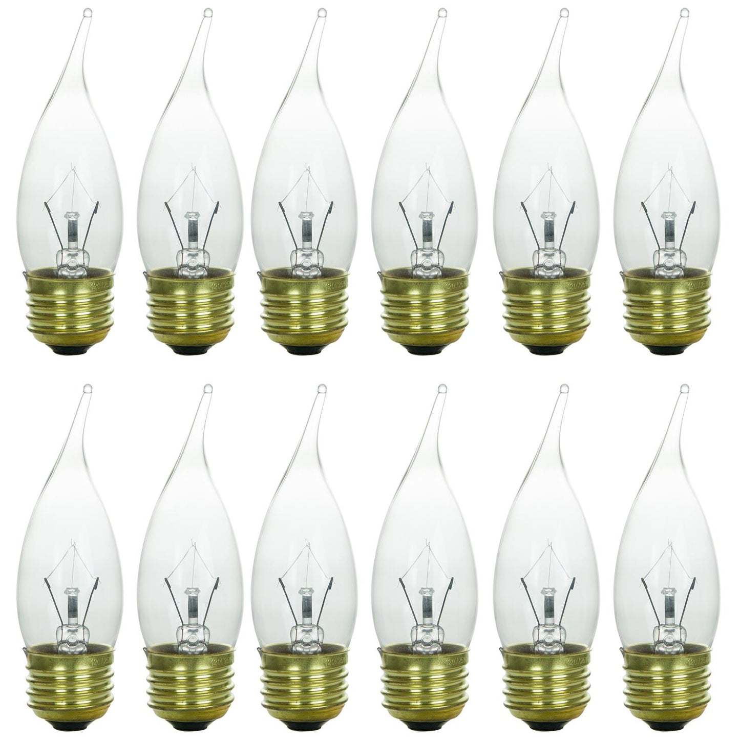 Sunlite 60 Watt Flame Tip Chandelier, Medium Base, Clear